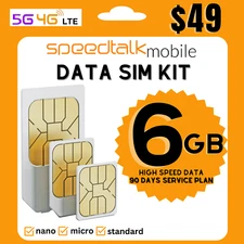 Speedtalk Mobile Data SIM Card - 6GB Internet 90 Day Data Plan 5G 4G LTE SIM KIT