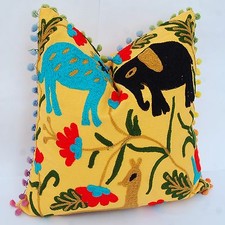 20x20" Indian Ethnic Cotton Suzani Embroidery Handmade Square Cushion Covers