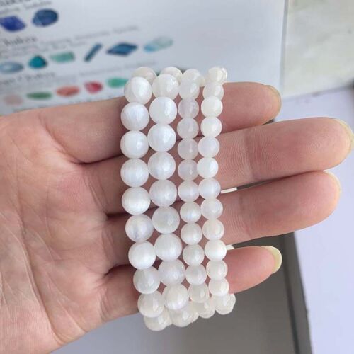 4-12mm Chakra Protection Positive Energy Crystal Quartz Selenite Bracelet Stone