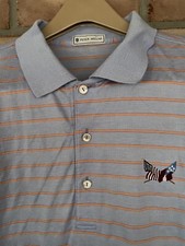 Peter Millar Men s Striped Golf Polo Shirt Short Sleeve Blue Size Large