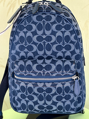 値下げしました！COACH シグネイチャー柄 ブルー リュック レア お洒落 COACH CHARTER PACK IN SIGNATURE DENIM:NWT DEEP BLUE CAJ87 Retail