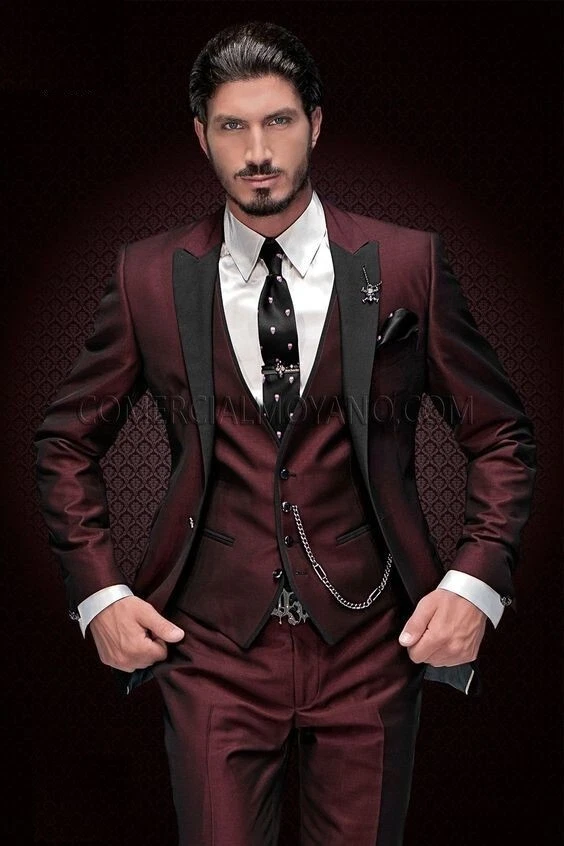 Men Suit Burgundy Formal Business Groom Tuxedo Wedding Prom Party Slim Fit  Suit | eBay