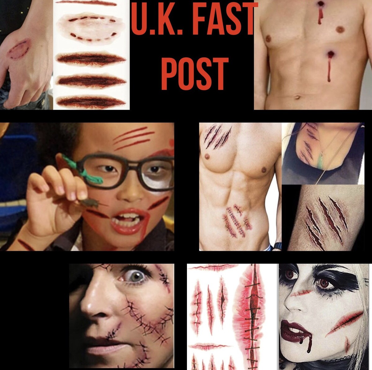 Transferencias temporales de tatuajes cicatrices falsas puntadas cortes zombi hombre lobo vampiro mordedura