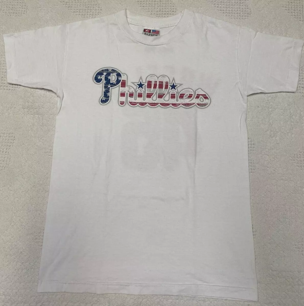 Phillies White T Shirt IBEW 98 / Red White Blue Logo / #45 WHEELER / Size  Small