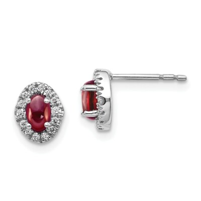 Ohrringe 14 Karat Weißgold Diamant & Cabochon Granat