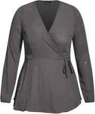 City Chic Women's Top Wrap 24 Top Bling Flirty Night Sky New with Tags Size XXL 