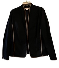 Coldwater Creek Piped Faille Blazer Black W/Khaki Trim MSRP 119.95 Sz 12
