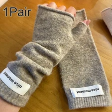 Women Soft Cashmere Fingerless Arm Warm Winter Gloves Hand Long Warmer Mittens U