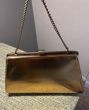 1950  s Gold Metallic Evening Bag Purse tuck-able chain Mid-Century Vintage