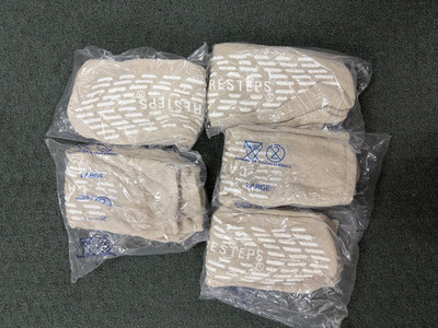5 pairs Hospital NON slip BEIGE TAN anti-skid socks Large yoga Single Sided
