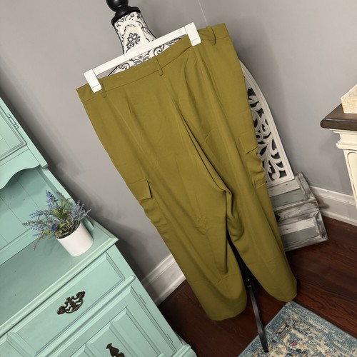 Halogen Wide Leg Cargo Trouser Pant Size XL Green Boho Chic Office - Picture 5 of 11