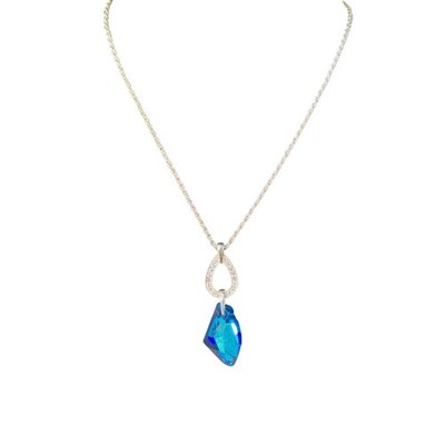 Jon Richard Bermuda Blue Swarovski Crystal Teardrop Pendant Necklace silver tone