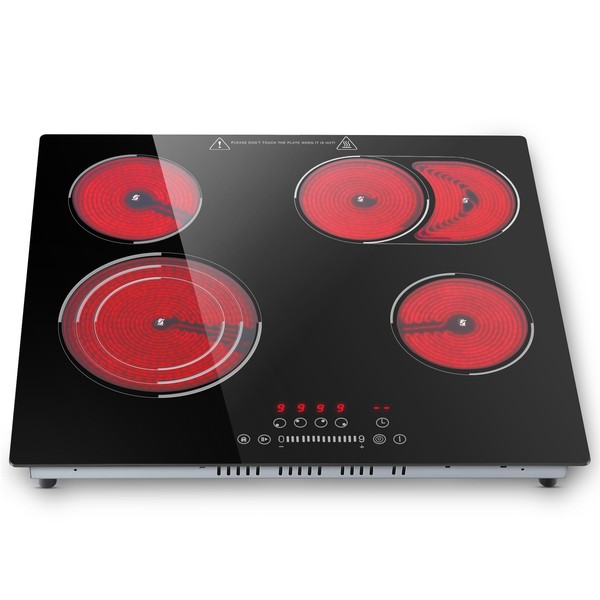 SNDOAS Glaskeramikkochfeld 4 Platten Touch-Steuerung, Kindersicherung, 6700W 