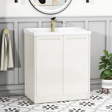 Freestanding Bathroom Vanity Cabinet Unit With Traditional Basin Wall Hung White
