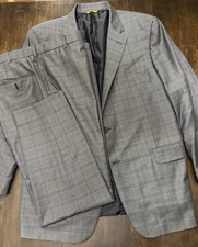 44-46r Hickey Freeman Loro Piana Grey plaid Current Men's Suit 38 X 29 Nice 