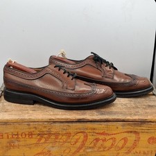 Vintage Worthmore Florsheim Longwing Brogue Shoes Mens 9C Pebble Grain USA Made