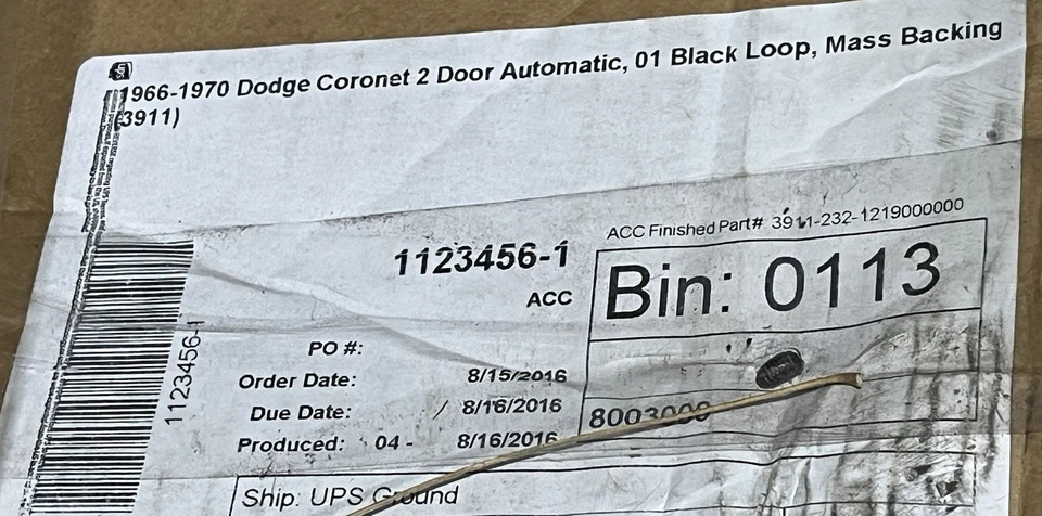 1966-70 Dodge Coronet 2 Door W/ Auto Trans Black Loop Carpet With Mass Back USA - Image 4 of 4