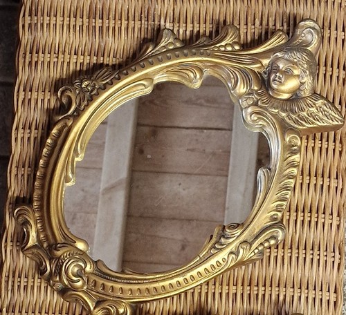 Pair Vintage Rococo Style Gilt Cherub Wall Mirrors, French Country Ornate (photo 2)