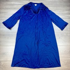 Vtg Vanity Fair Nightgown Button Up Nightie Sleep Dress Womens Medium Royal Blue