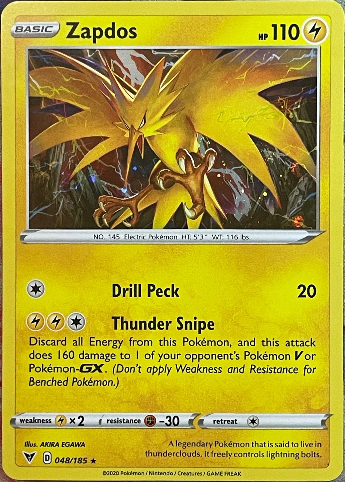 Zapdos Cosmos Holo Rare - 048/185 - Vivid Voltage Pokemon 2020