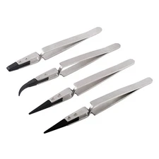 Precision Tweezers Set, 4 Pcs Stainless Steel Tweezers Plastic Tip Tweezers Repa