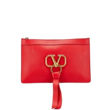 Valentino Vring Leather Clutch Bag Women Red One Size