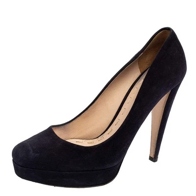 Escarpins à plateforme Miu Miu en daim noir taille 39,5 - Photo 1/4