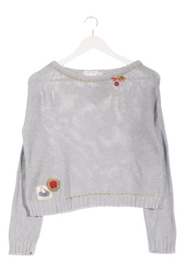 GLENDINE Strickpullover Damen Pullover Gr. DE 34 hellgrau-rot-sandbraun