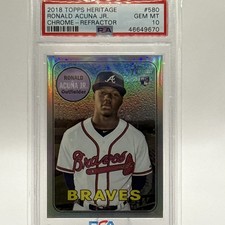 2018 Topps Heritage Ronald Acuna Jr RC CHROME REFRACTOR /569 Rookie Card PSA 10. rookie card picture