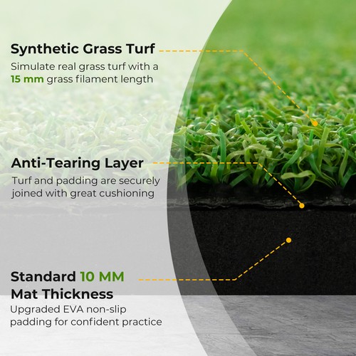 Golf Practice Hitting Mat Premium Turf w/2 Tees & Alignment Sticks 5 x 4 FT 25mm - Picture 4 of 8