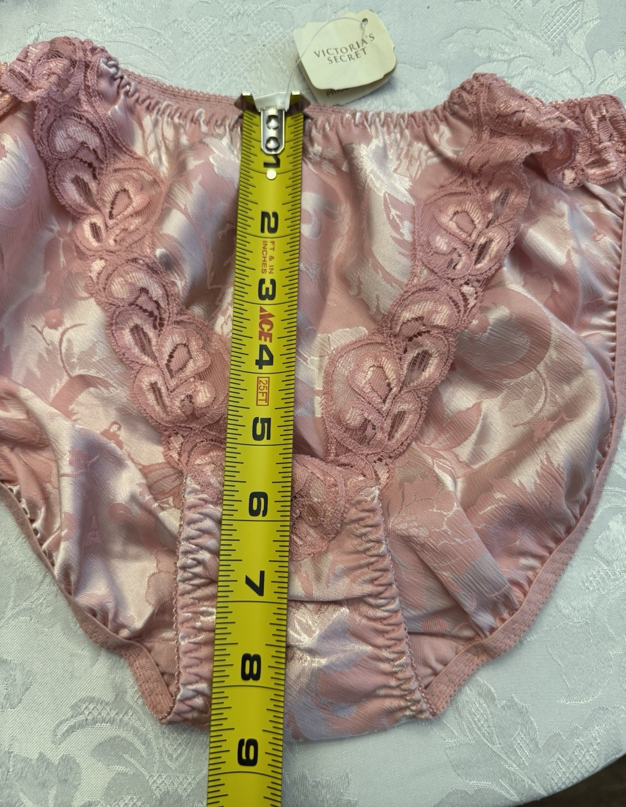 Victoria’s Secret Vintage Gold Label Silky Panties Med Sz 6 Pink Lace Trim New