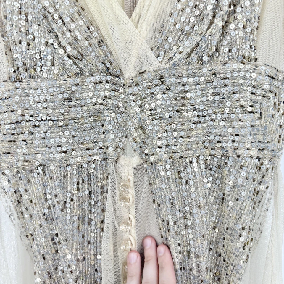 Vintage Y2K Anna Sui Gown 0 Fairy Beaded Babydoll Silk Mesh Ethereal Prom Dress - Image 4 of 4