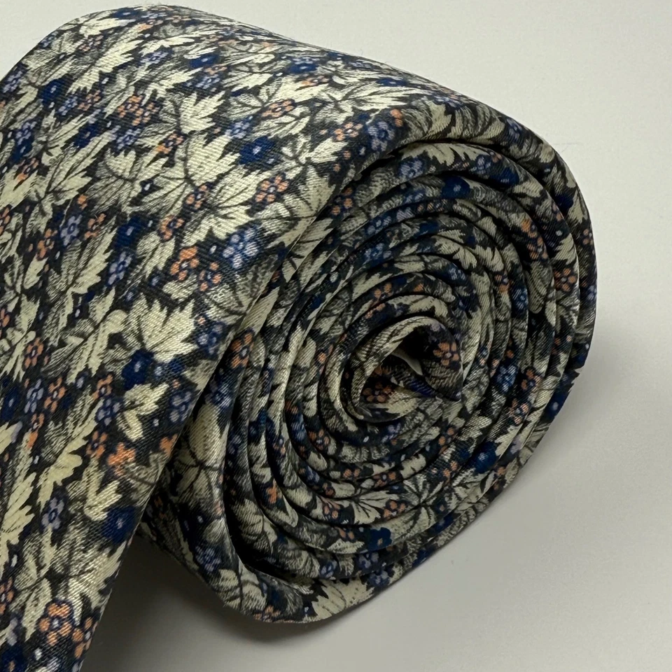 Corbata Saks Fifth Avenue estampado de hojas florales seda Dicelon clásica para hombre Foto 2 de 4