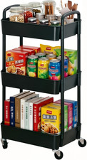 3-Tier Plastic Rolling Utility Cart with Handle, Multi-Functional Storage Trolle