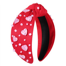 Valentine'S Day Headband for Women Glitter Pink Heart Knotted Headbands Jeweled