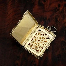 Antique French .800 Silver Gilt Vinaigrette Pendant Locket Pierced Grille