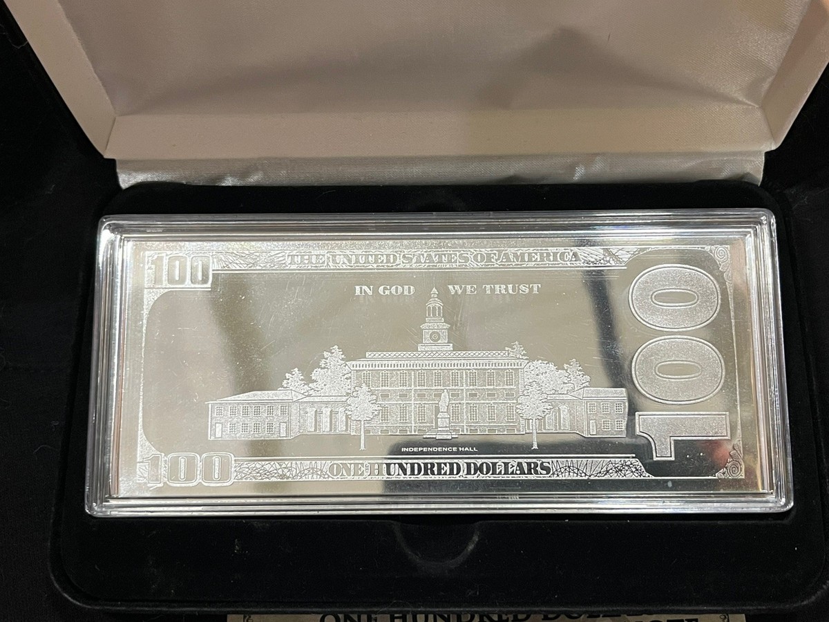 4 oz Silver Bar - 2023 Benjamin Franklin $100 Bill (w/Box & COA
