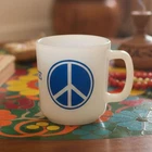 Vintage Glasbake 8 Ounce Milk Glass Peace Sign Coffee Mug