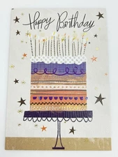 Designer Greetings Happy Birthday Card with Cake and Stars
