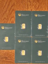 Lot of 5 - 1 Gram Perth Mint Gold Bar .9999 Fine In Assay Card