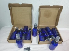 11 Blue GLASS Spray Bottles Black Fine Mist Atomizer Sprayers 4 Oz Travel Size