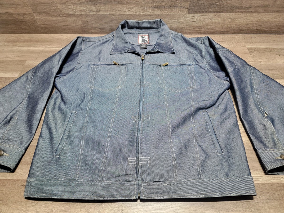Vintage Y2K Damani Dada Shiny Denim Blue Jean Jacket 2XL Hip-Hop 