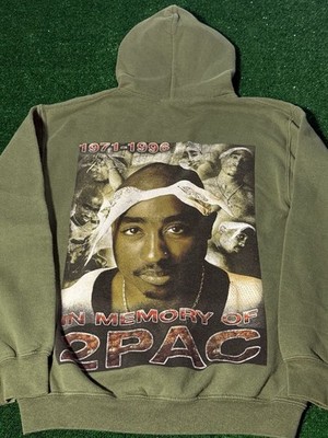 VTG 2Pac Tupac In Memory Of 1971-1996 Green Hoodie Size small