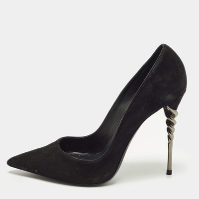 Le Silla Size 38 Black Suede Spiral Heel Pumps