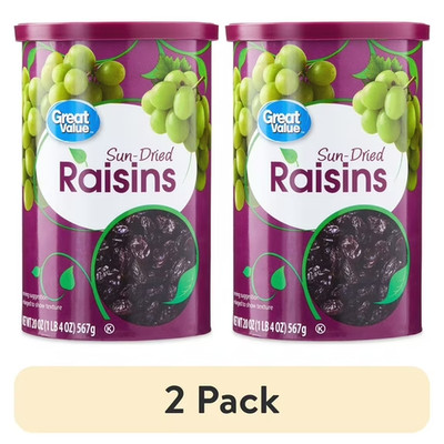 (2 pack) Great Value Sun-Dried Raisins Canister, 20 oz (1lb 4oz) 567g..