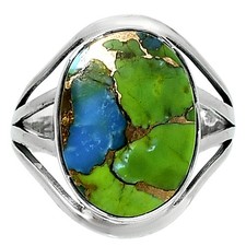 Blue Turquoise in Green Mohave 925 Sterling Silver Ring Size 10  USA