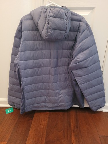 NWT Eddie Bauer Men's XL Down 550 Puffer Jacket Hoodie Bluish-Gray Full Zip - Picture 3 of 3