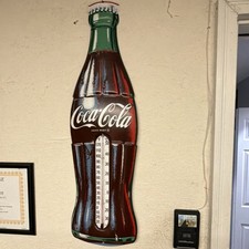 Coca-Cola Bottle Shaped Metal Sign Wall Thermometer VINTAGE 1950s near mint