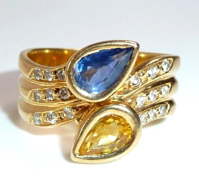 WEMPE Ring 750 Gelbgold  1.50ct Saphire blau + gelb + Diamanten Gr: 55 / 17,5 mm - Bild 1 von 4