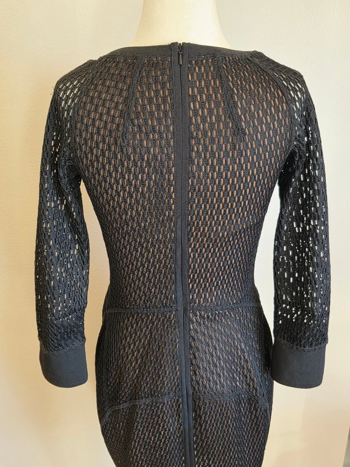 Byron Lars Beauty Mark Black Lace Sheer Chiffon Bodycon Dress 3/4 Sleeves Size 2 - Image 4 of 4